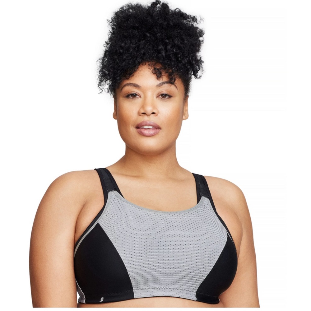 Glamorise 36DD High Impact Wire Free Black Gray Full Support Sports Bra